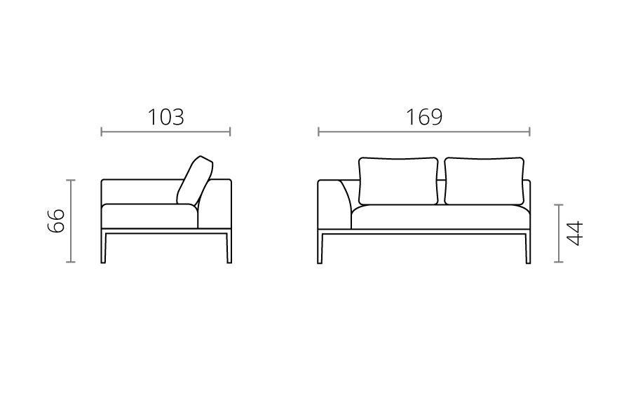 Modern 2 Seater Chaise Lounge Style Sofa with Right Armrest in Teal Blue Fabric-Distinct Designs (London) Ltd