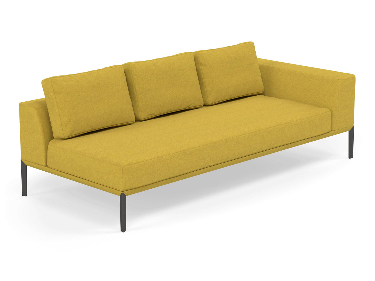 Modern 3 Seater Chaise Lounge Style Sofa with Left Armrest in Vibrant Mustard Fabric-Distinct Designs (London) Ltd