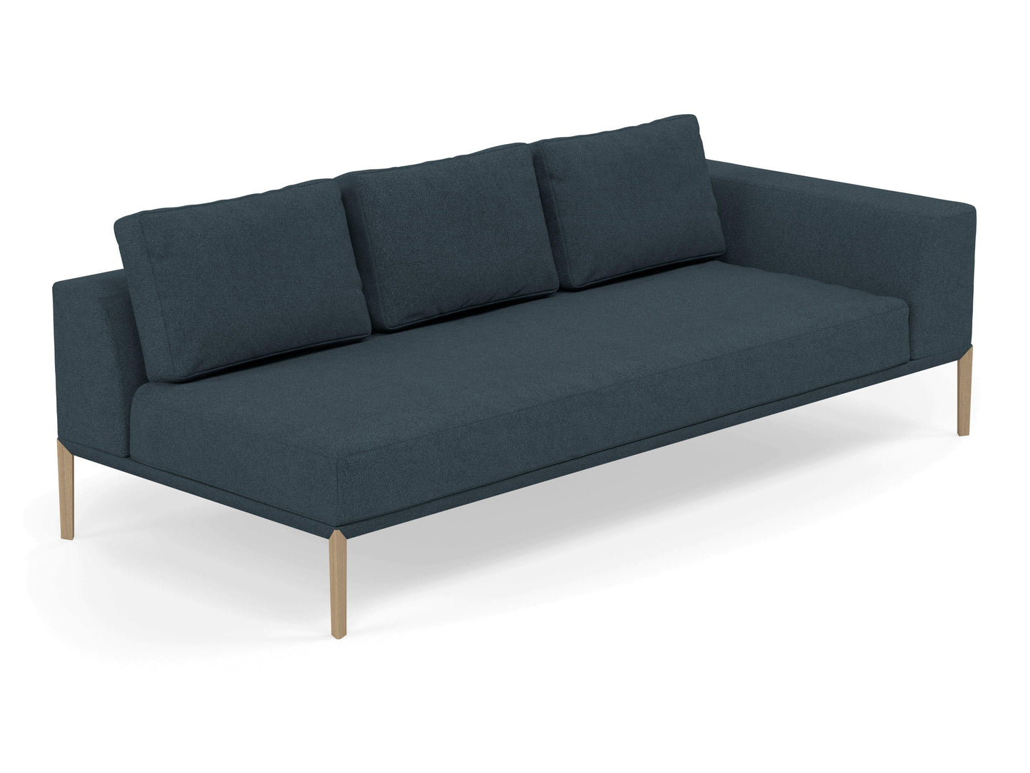 Modern 3 Seater Chaise Lounge Style Sofa with Left Armrest in Denim Blue Fabric-Distinct Designs (London) Ltd