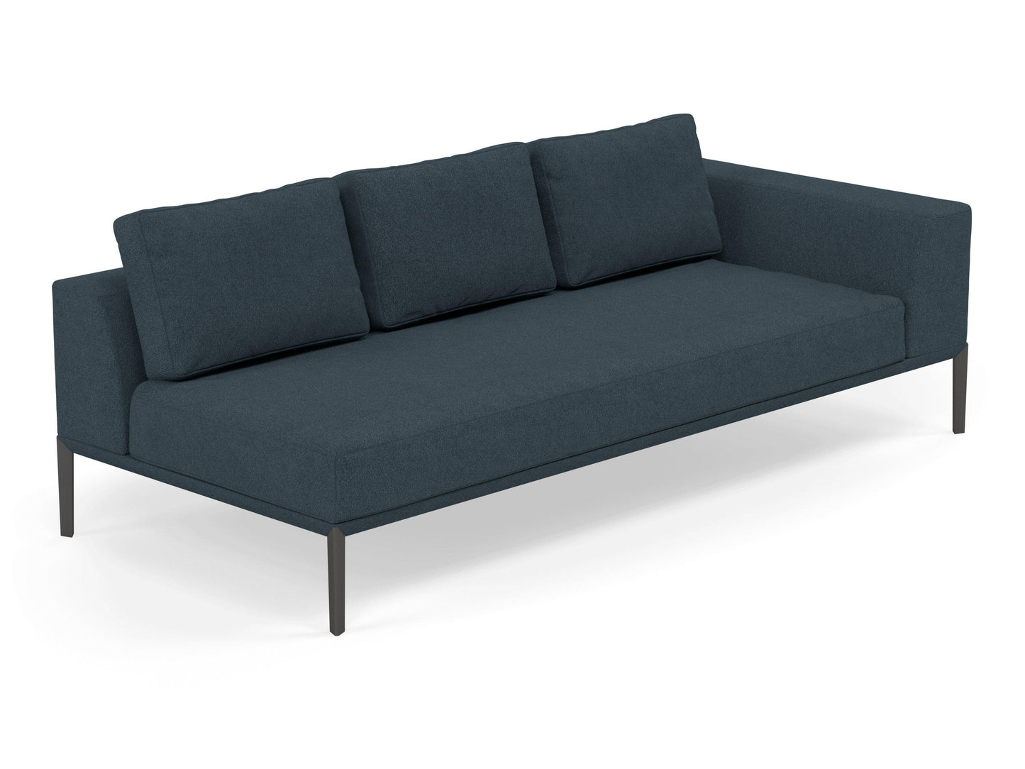 Modern 3 Seater Chaise Lounge Style Sofa with Left Armrest in Denim Blue Fabric-Distinct Designs (London) Ltd