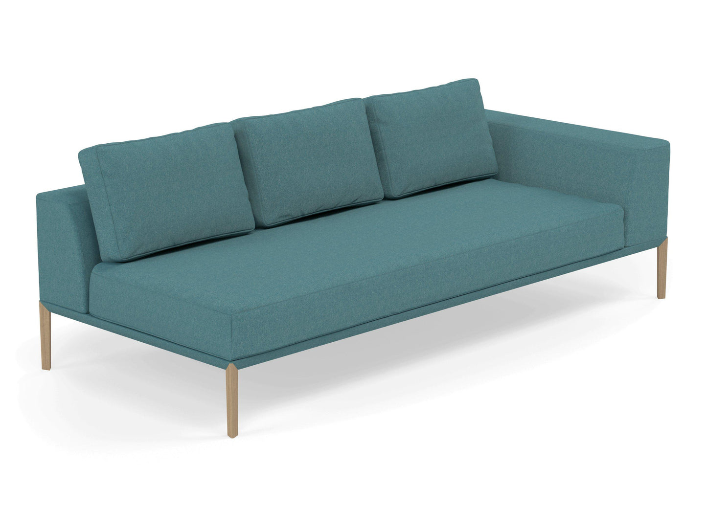 Modern 3 Seater Chaise Lounge Style Sofa with Left Armrest in Teal Blue Fabric-Distinct Designs (London) Ltd