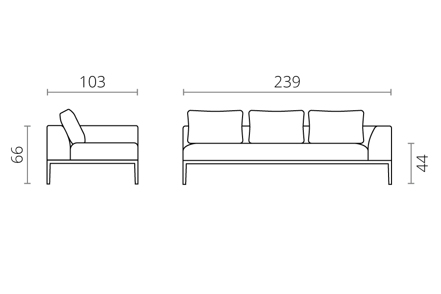 Modern 3 Seater Chaise Lounge Style Sofa with Left Armrest in Sea Spray Blue Fabric-Distinct Designs (London) Ltd