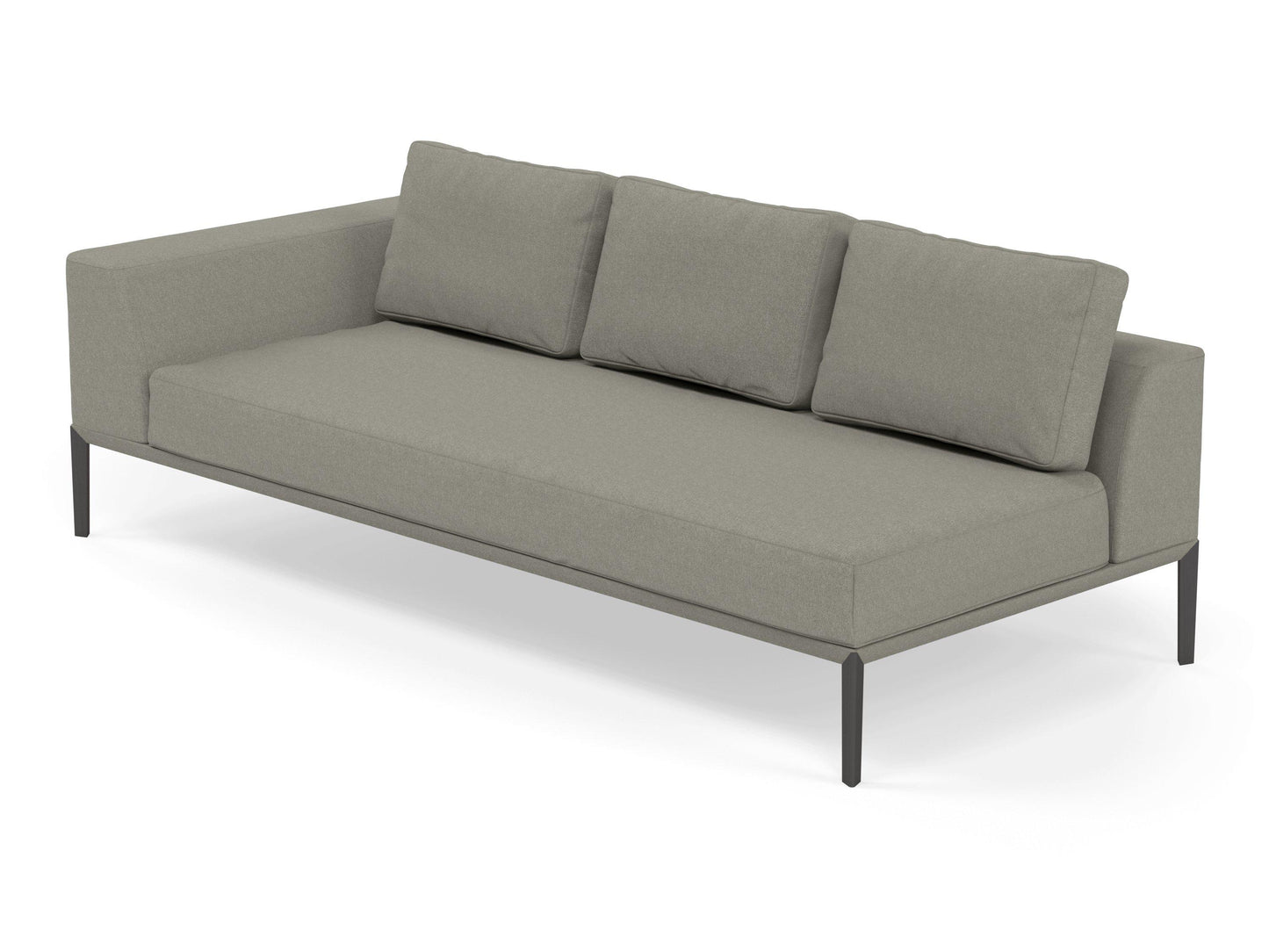 Modern 3 Seater Chaise Lounge Style Sofa with Right Armrest in Silver Grey Fabric-Distinct Designs (London) Ltd