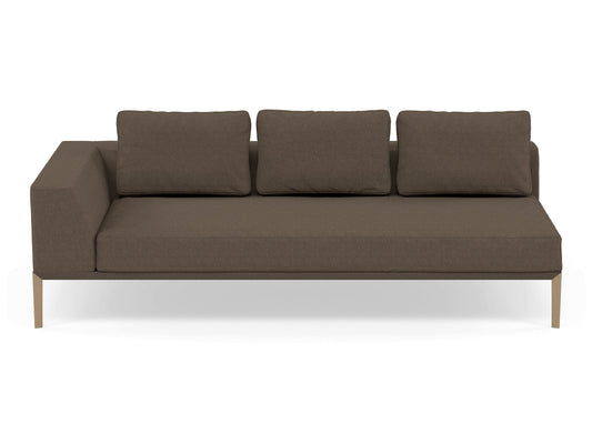 Modern 3 Seater Chaise Lounge Style Sofa with Right Armrest in Coffee Brown Fabric-Natural Oak-Distinct Designs (London) Ltd