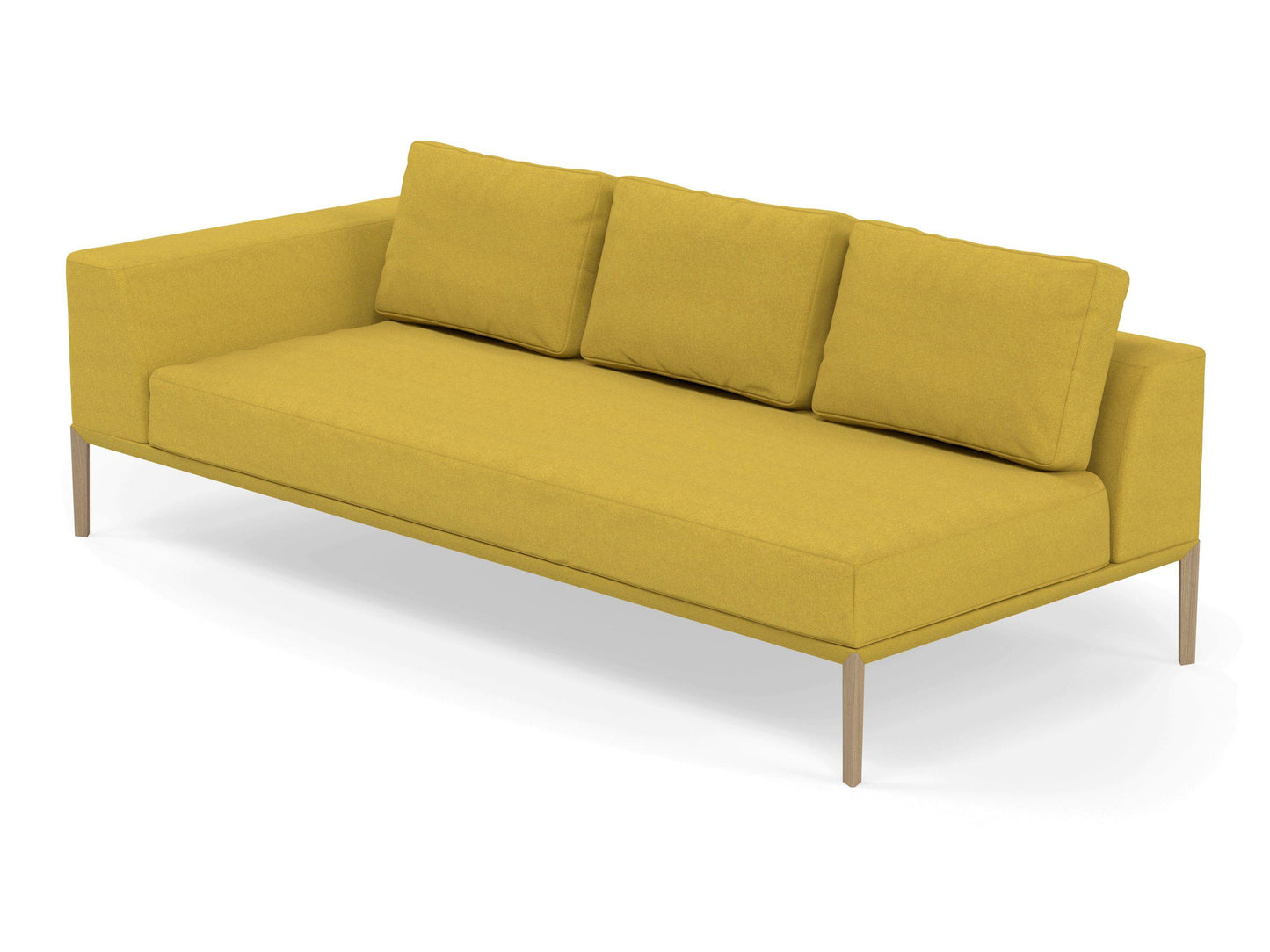 Modern 3 Seater Chaise Lounge Style Sofa with Right Armrest in Vibrant Mustard Fabric-Distinct Designs (London) Ltd