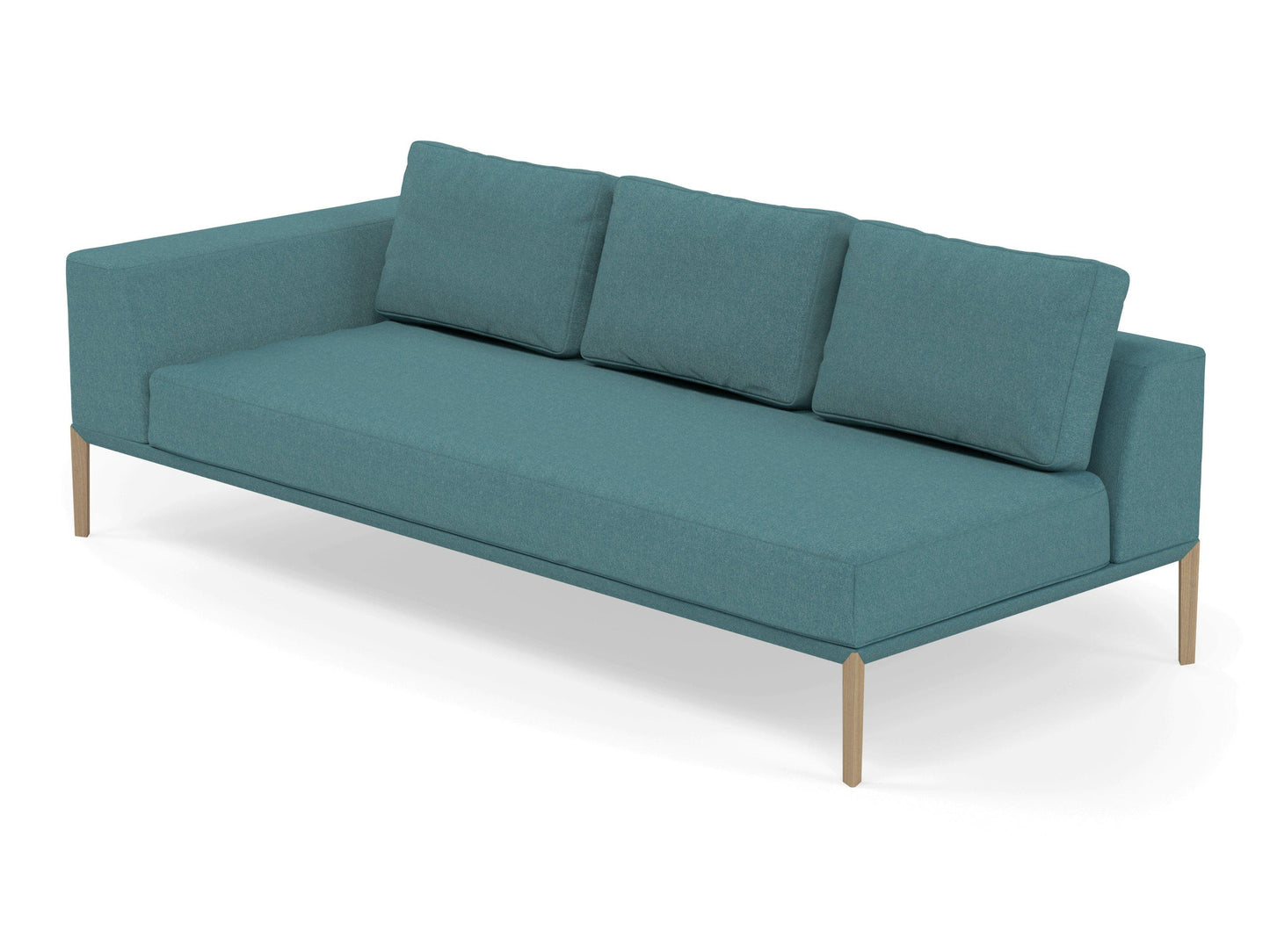 Modern 3 Seater Chaise Lounge Style Sofa with Right Armrest in Teal Blue Fabric-Distinct Designs (London) Ltd