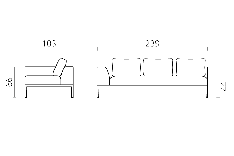 Modern 3 Seater Chaise Lounge Style Sofa with Right Armrest in Denim Blue Fabric-Distinct Designs (London) Ltd