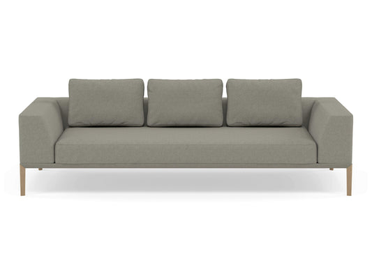 Modern 3 Seater Sofa with 2 Armrests in Silver Grey Fabric-Natural Oak-Distinct Designs (London) Ltd
