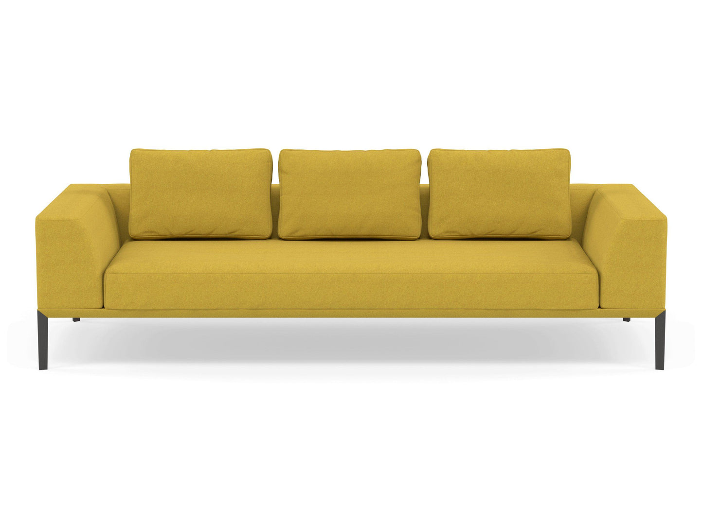 Modern 3 Seater Sofa with 2 Armrests in Vibrant Mustard Fabric-Wenge Oak-Distinct Designs (London) Ltd