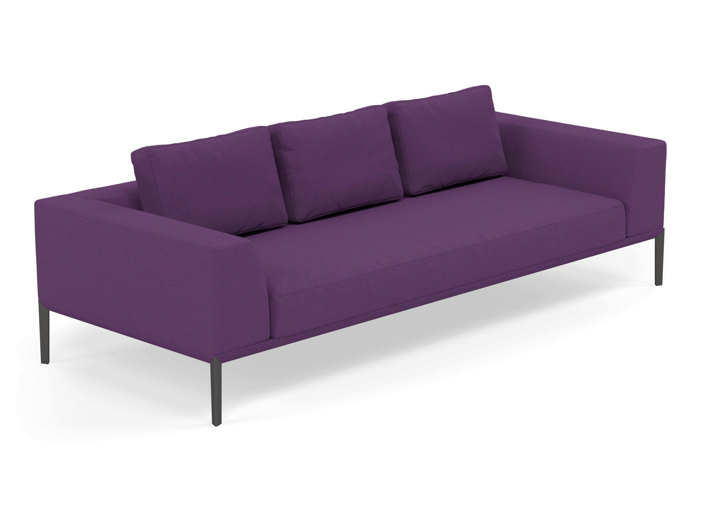Modern 3 Seater Sofa with Armrests in Deep Purple Fabric for lounge, hotel, bar, restaurant-Distinct Designs (London) Ltd