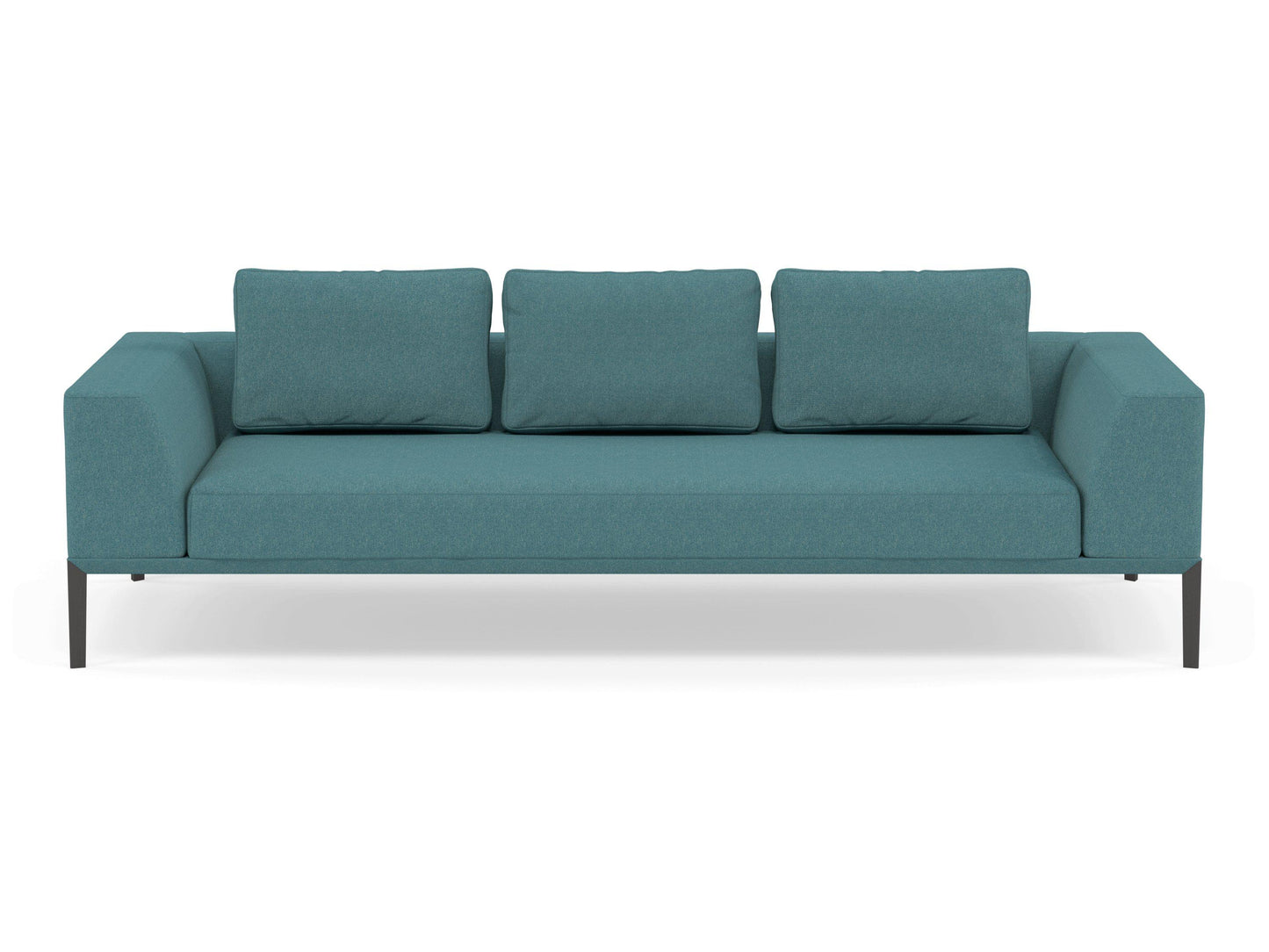 Modern 3 Seater Sofa with 2 Armrests in Teal Blue Fabric-Wenge Oak-Distinct Designs (London) Ltd