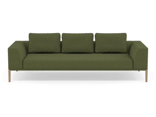 Modern 3 Seater Sofa with 2 Armrests in Seaweed Green Fabric-Natural Oak-Distinct Designs (London) Ltd
