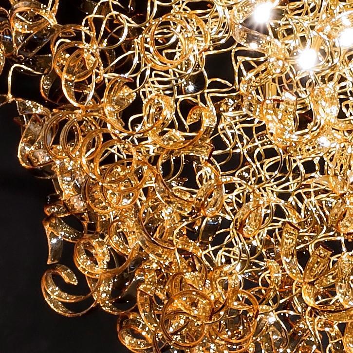 Abstract Glass Ribbon Ceiling Pendant Light 70cm Long 50cm diameter Cylinder with 4 top lamps-Chrome-Amber-Distinct Designs (London) Ltd