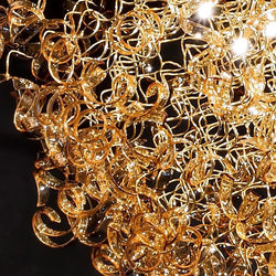 Abstract Glass Ribbon Ceiling Light Pendant 200cm Long Cylinder Cluster 50cm diameter 4 top lamps-Chrome-Amber-Distinct Designs (London) Ltd