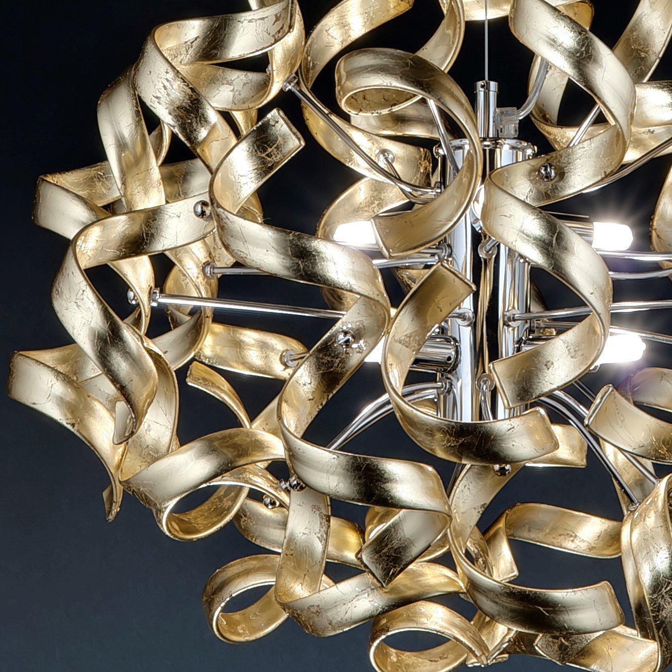 Abstract Glass Ribbon Ceiling Pendant Light 70cm Long 50cm diameter Cylinder with 4 top lamps-Chrome-Gold-Distinct Designs (London) Ltd