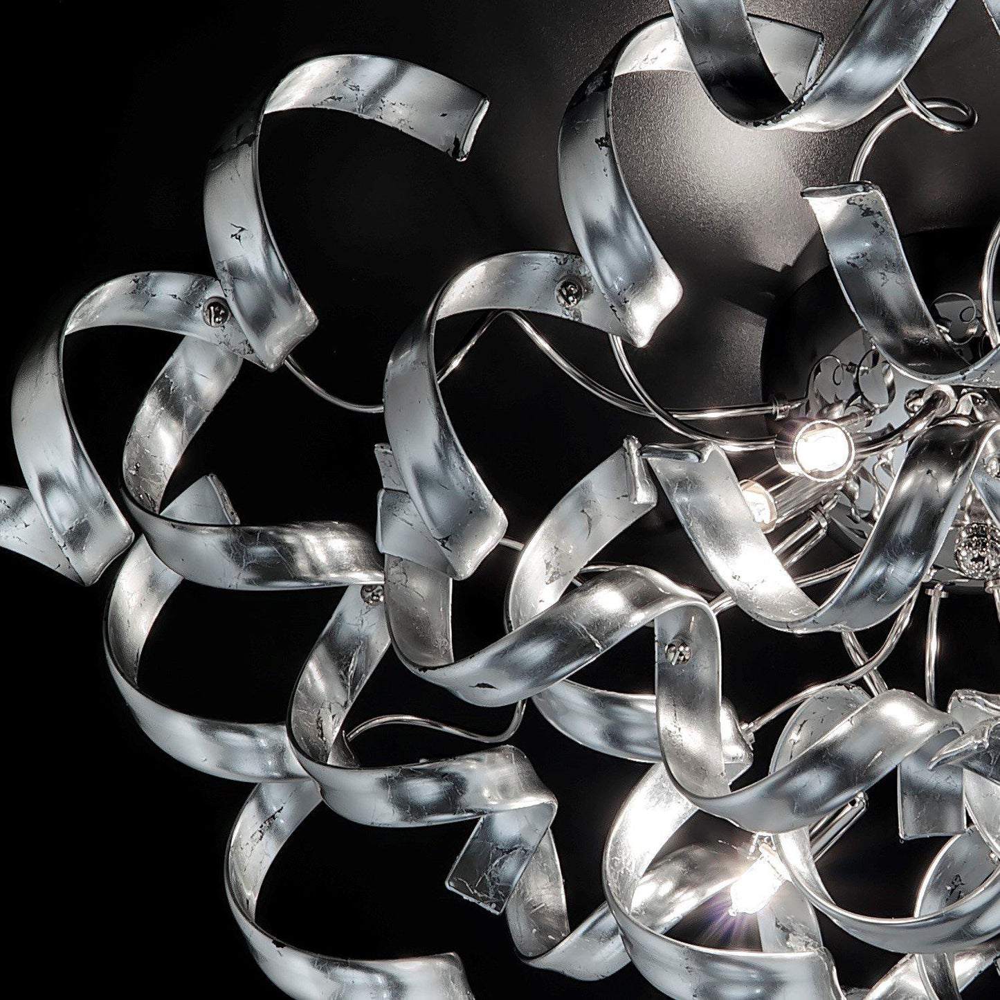 Abstract Glass Ribbons Ceiling Pendant Light 70cm diameter Circular Globe shape with 6 centre Lamps-Chrome-Silver-Distinct Designs (London) Ltd