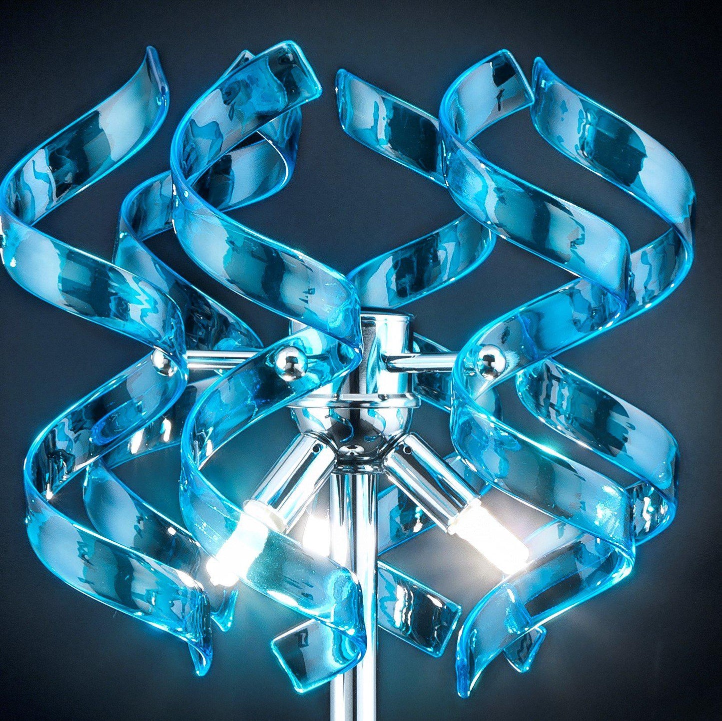 Abstract Glass Ribbon Ceiling Pendant Light 70cm Long 50cm diameter Cylinder with 4 top lamps-Chrome-Turquoise-Distinct Designs (London) Ltd
