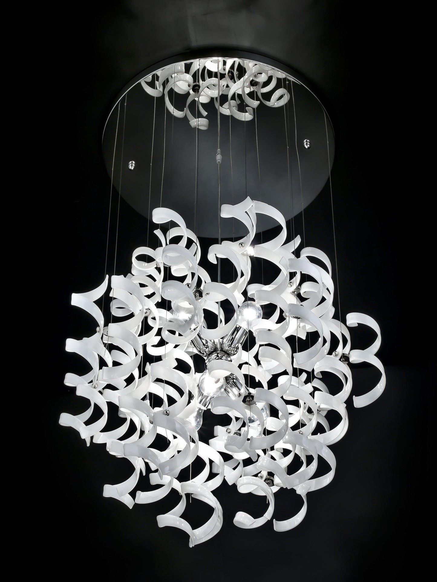 Abstract Glass Ribbons Ceiling Pendant Light 70cm diameter Circular Globe shape with 6 centre Lamps-Chrome-White-Distinct Designs (London) Ltd
