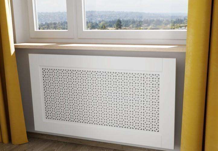 Elegant White Radiator Heater Covers with Classic CUBE decorative grille screening panel design-Distinct Designs (London) Ltd