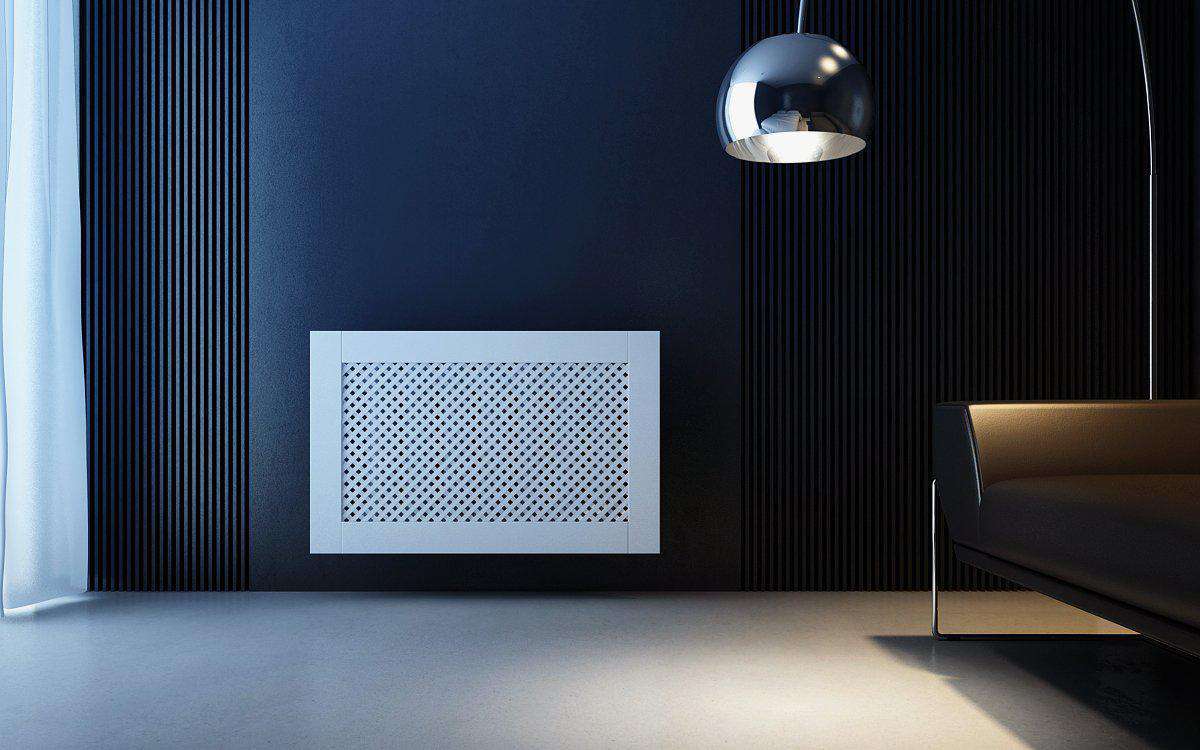 Classic White Floating Radiator Heater Covers with Elegant DIAMOND decorative grille screen panel-Distinct Designs (London) Ltd