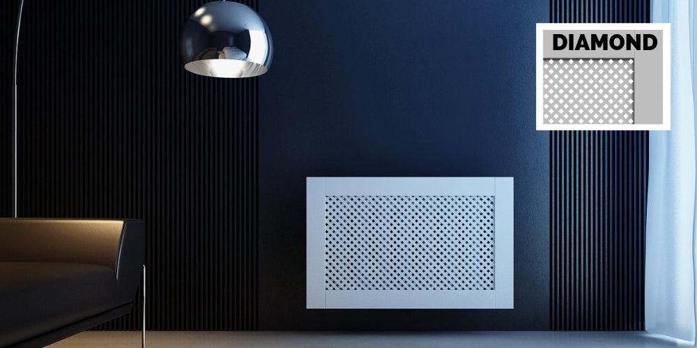 SALE Elegant White Removable Radiator Heater Covers with Classic DIAMOND decorative grille screen panel-70x110cm-Distinct Designs (London) Ltd