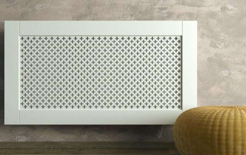 Traditional White Radiator Heater Covers with Classic Fleur de Lis decorative grille frame inset-Distinct Designs (London) Ltd