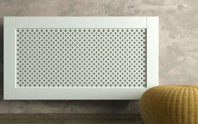Traditional White Radiator Heater Covers with Classic Fleur de Lis decorative grille frame inset-Distinct Designs (London) Ltd
