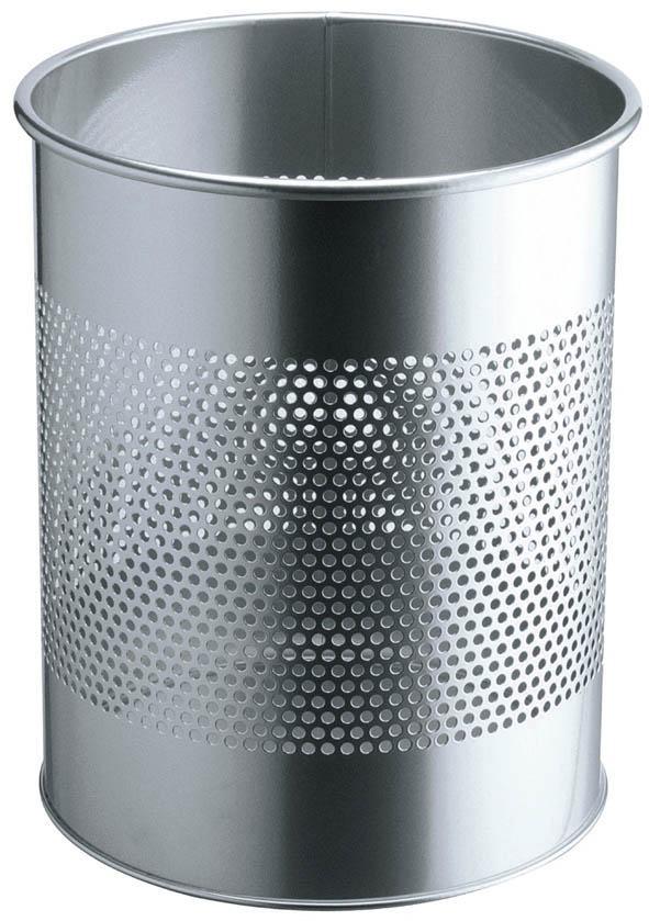 Classic Round Metal Waste Paper Basket 15L with 165mm Decorative Perforation in the middle-Silver-Distinct Designs (London) Ltd