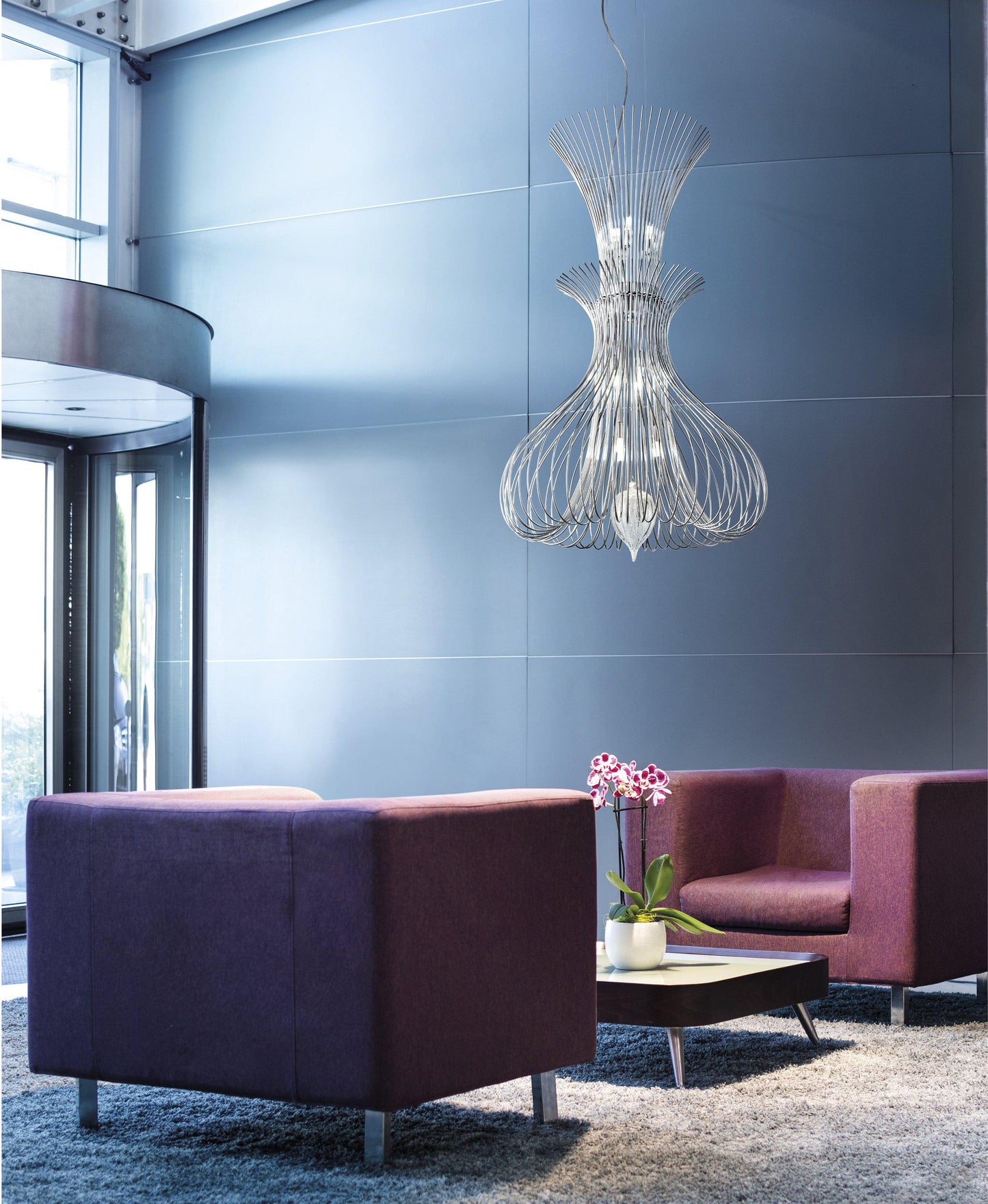 Contemporary Metal Pendant Ceiling Light Vortex Design Double Wire Crafted 60cm diameter 9 Lamps-Chrome-Distinct Designs (London) Ltd