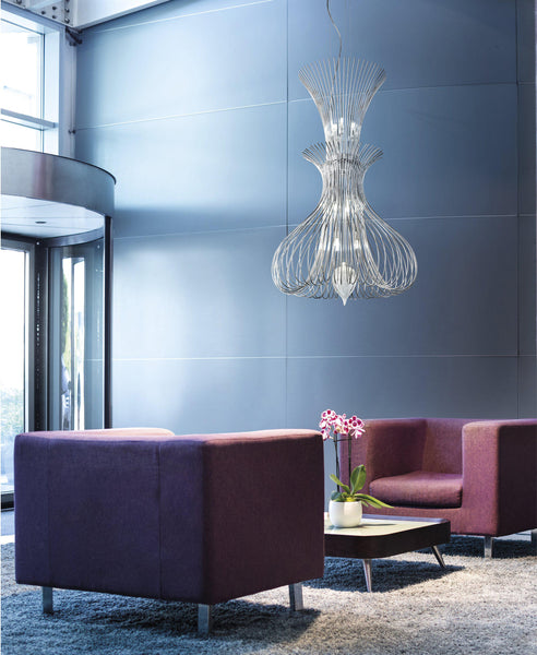 Contemporary Metal Pendant Ceiling Light Vortex Design Double Wire Crafted 60cm diameter 9 Lamps-Chrome-Distinct Designs (London) Ltd