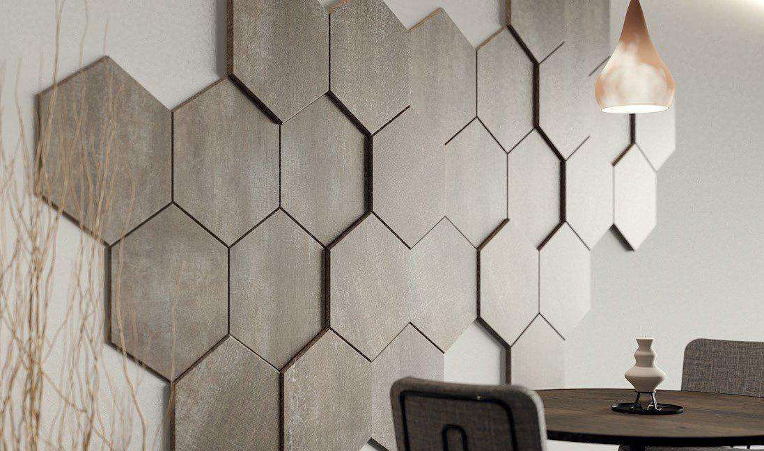 Decorative HEXAGONAL wall panels with varied thickness for textured 3D surface design, pack of 3-Distinct Designs (London) Ltd