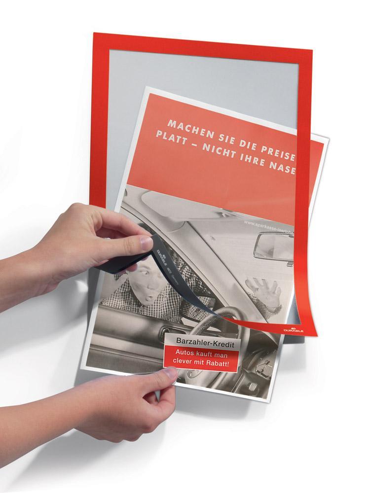 Versatile two-part A4 Display Frame with Self-Adhesive back and Magnetic flip-up front pack of 2-Red-Distinct Designs (London) Ltd