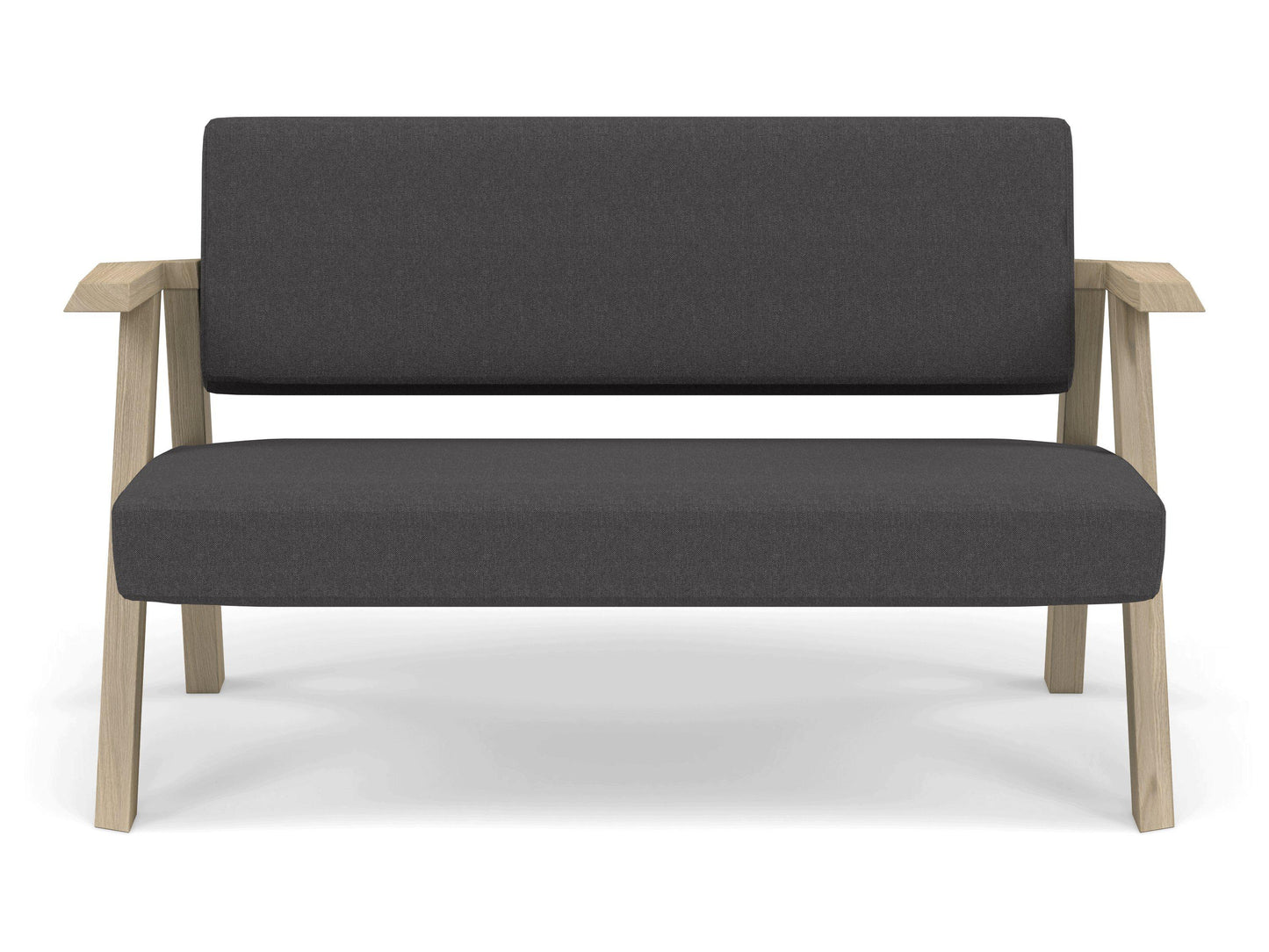Classic Mid-century Design 2 Seater Sofa Armchair in Slate Grey Fabric-Natural Oak-Distinct Designs (London) Ltd