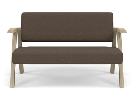 Classic Mid-century Design 2 Seater Sofa Armchair in Coffee Brown Fabric-Natural Oak-Distinct Designs (London) Ltd