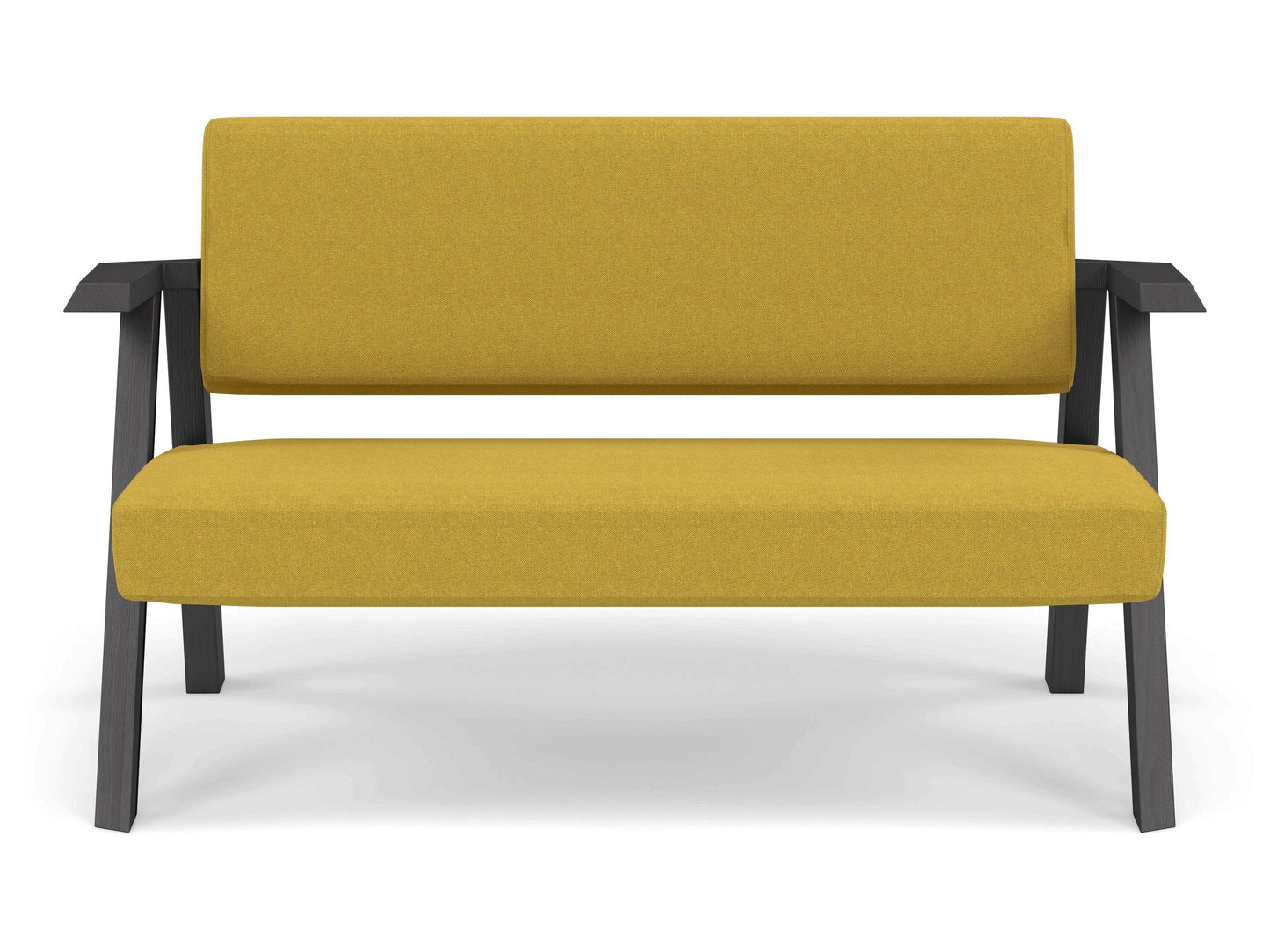 Classic Mid-century Design 2 Seater Sofa Armchair in Mustard Yellow Fabric-Wenge Oak-Distinct Designs (London) Ltd