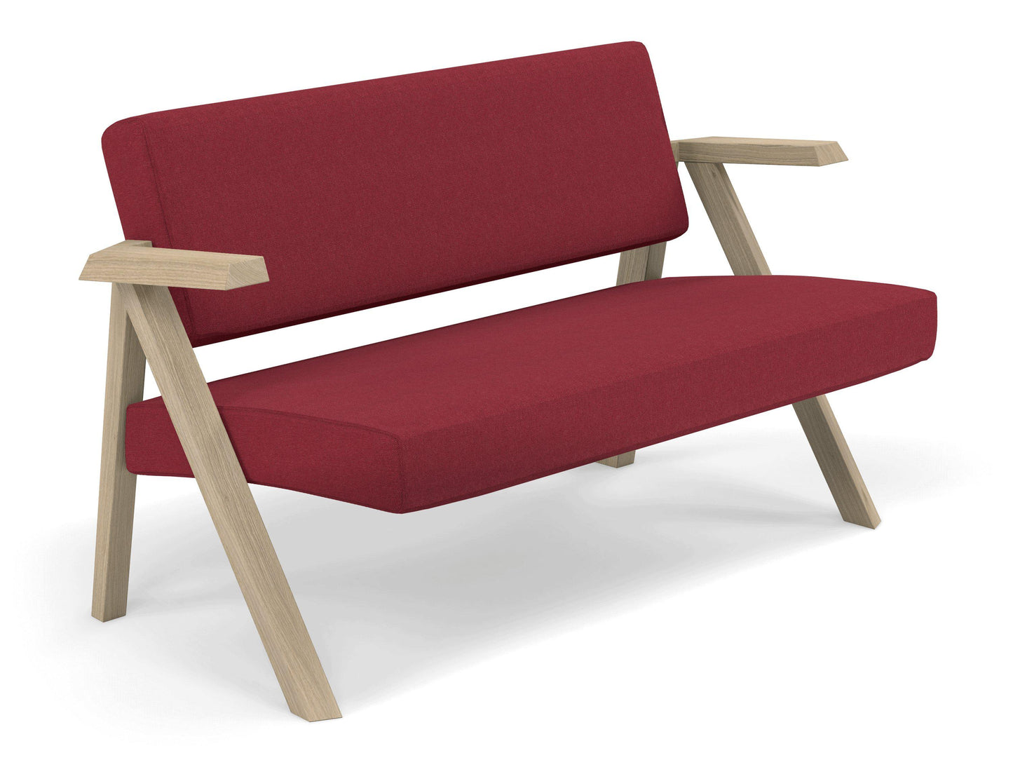 Classic Mid-century Design 2 Seater Sofa Armchair in Rasberry Red Fabric-Distinct Designs (London) Ltd