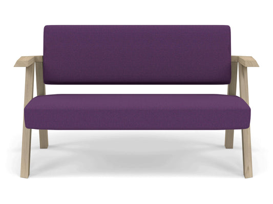 Classic Mid-century Design 2 Seater Sofa Armchair in Deep Purple Fabric-Natural Oak-Distinct Designs (London) Ltd