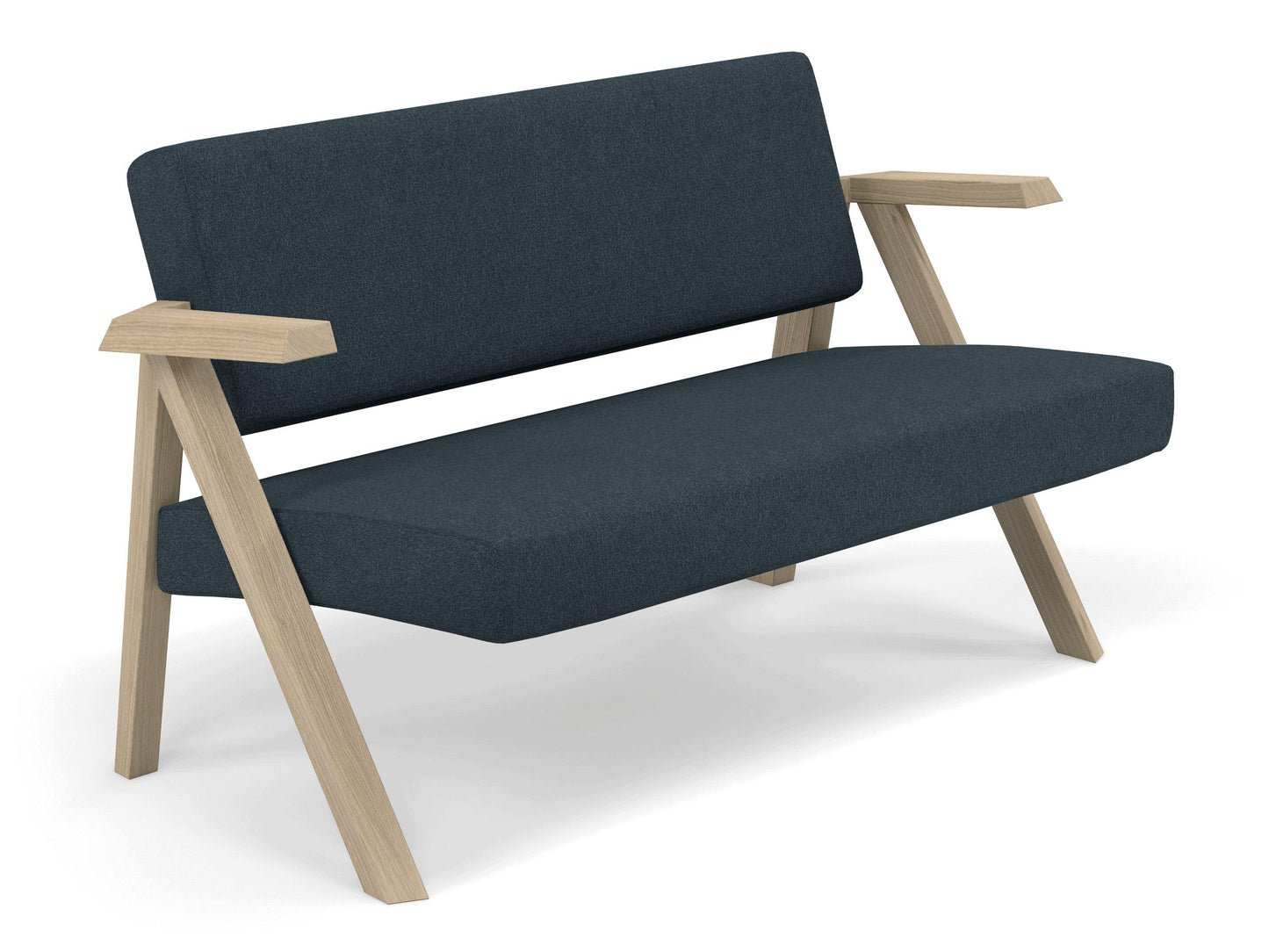 Classic Mid-century Design 2 Seater Sofa Armchair in Denim Blue Fabric-Distinct Designs (London) Ltd