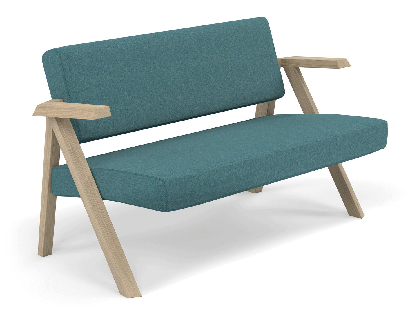 Classic Mid-century Design 2 Seater Sofa Armchair in Teal Blue Fabric-Distinct Designs (London) Ltd