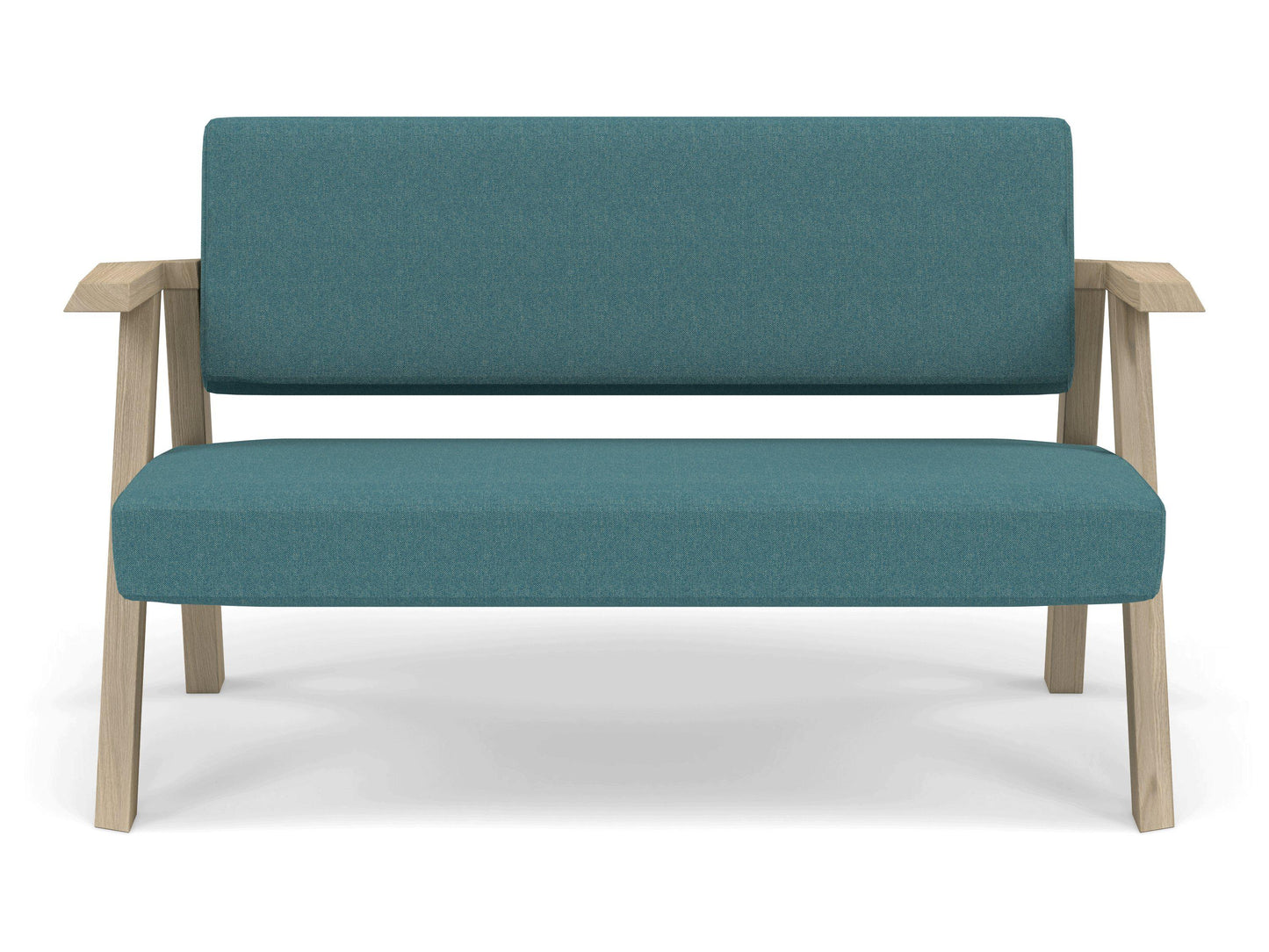 Classic Mid-century Design 2 Seater Sofa Armchair in Teal Blue Fabric-Natural Oak-Distinct Designs (London) Ltd