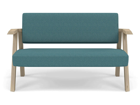 Classic Mid-century Design 2 Seater Sofa Armchair in Teal Blue Fabric-Natural Oak-Distinct Designs (London) Ltd