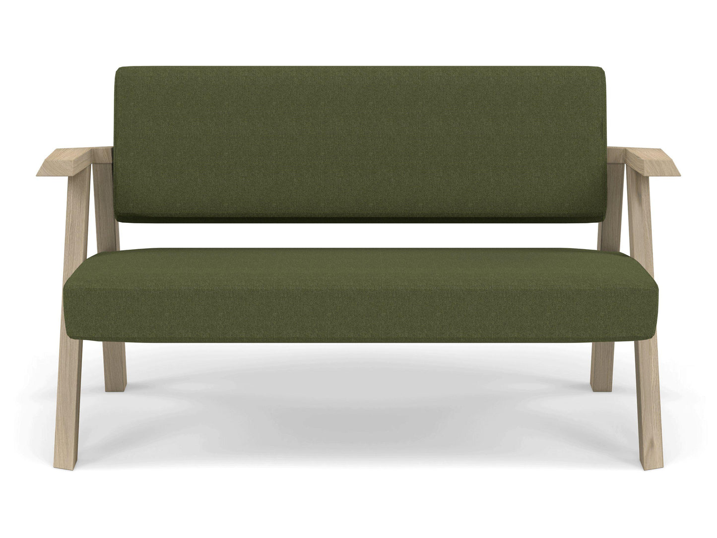 Classic Mid-century Design 2 Seater Sofa Armchair in Seaweed Green Fabric-Natural Oak-Distinct Designs (London) Ltd
