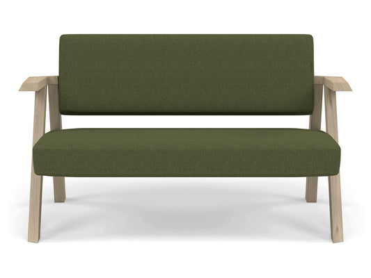 Classic Mid-century Design 2 Seater Sofa Armchair in Seaweed Green Fabric-Natural Oak-Distinct Designs (London) Ltd