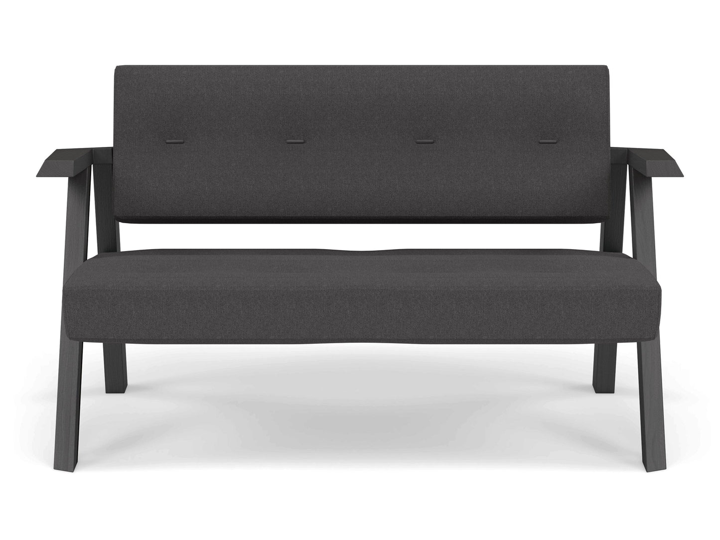 Classic Mid-century Design 2 Seater Sofa Armchair with Buttons in Slate Grey Fabric-Wenge Oak-Distinct Designs (London) Ltd