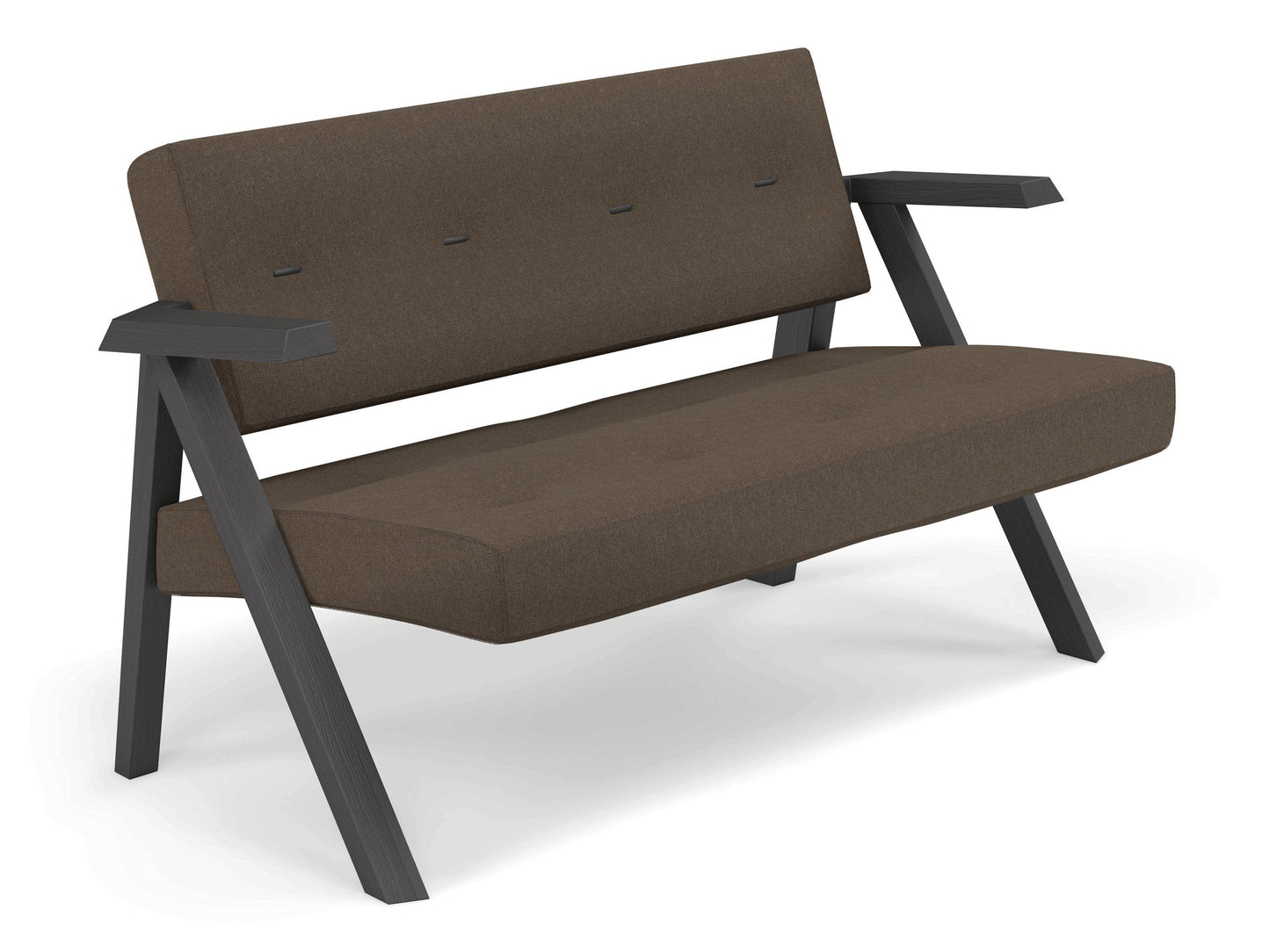 Classic Mid-century Design 2 Seater Sofa Armchair with Buttons in Coffee Brown Fabric-Distinct Designs (London) Ltd