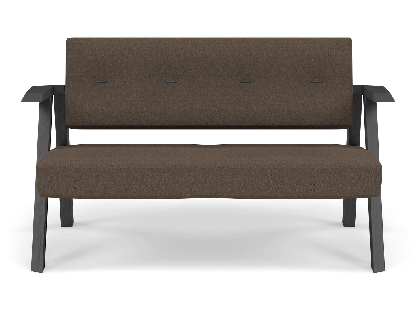 Classic Mid-century Design 2 Seater Sofa Armchair with Buttons in Coffee Brown Fabric-Wenge Oak-Distinct Designs (London) Ltd