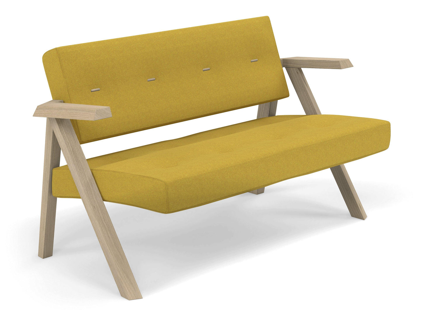 Classic Mid-century Design 2 Seater Sofa Armchair with Buttons in Mustard Yellow Fabric-Distinct Designs (London) Ltd