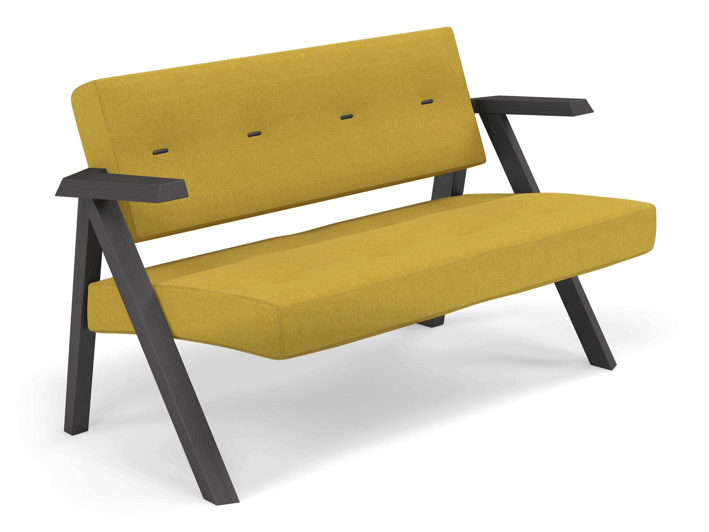 Classic Mid-century Design 2 Seater Sofa Armchair with Buttons in Mustard Yellow Fabric-Distinct Designs (London) Ltd