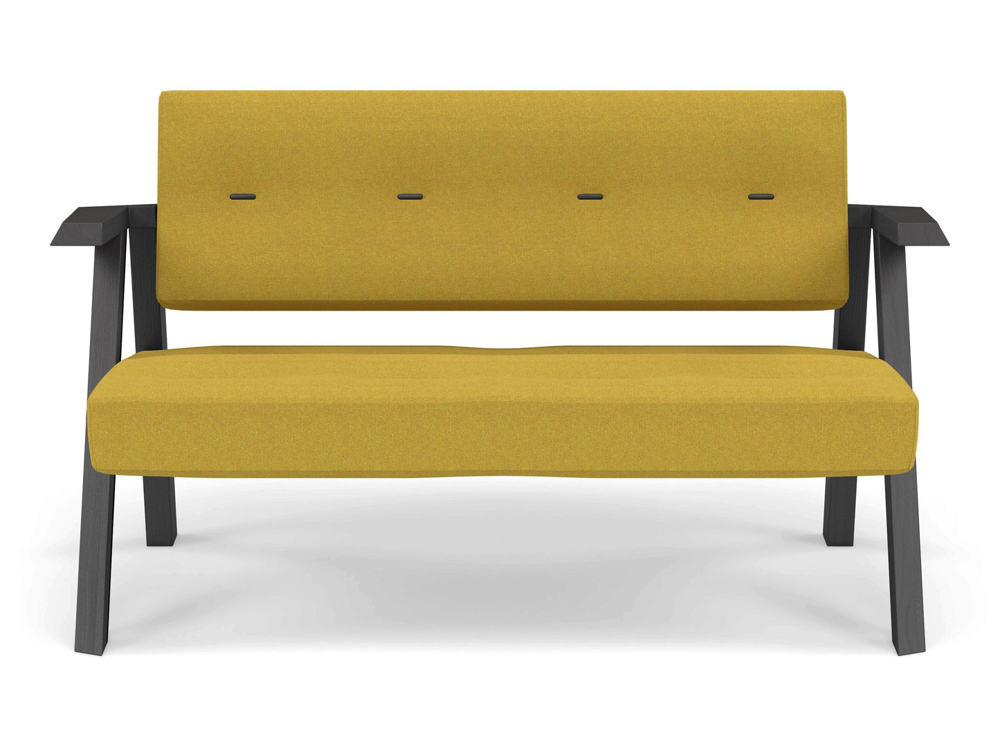 Classic Mid-century Design 2 Seater Sofa Armchair with Buttons in Mustard Yellow Fabric-Wenge Oak-Distinct Designs (London) Ltd