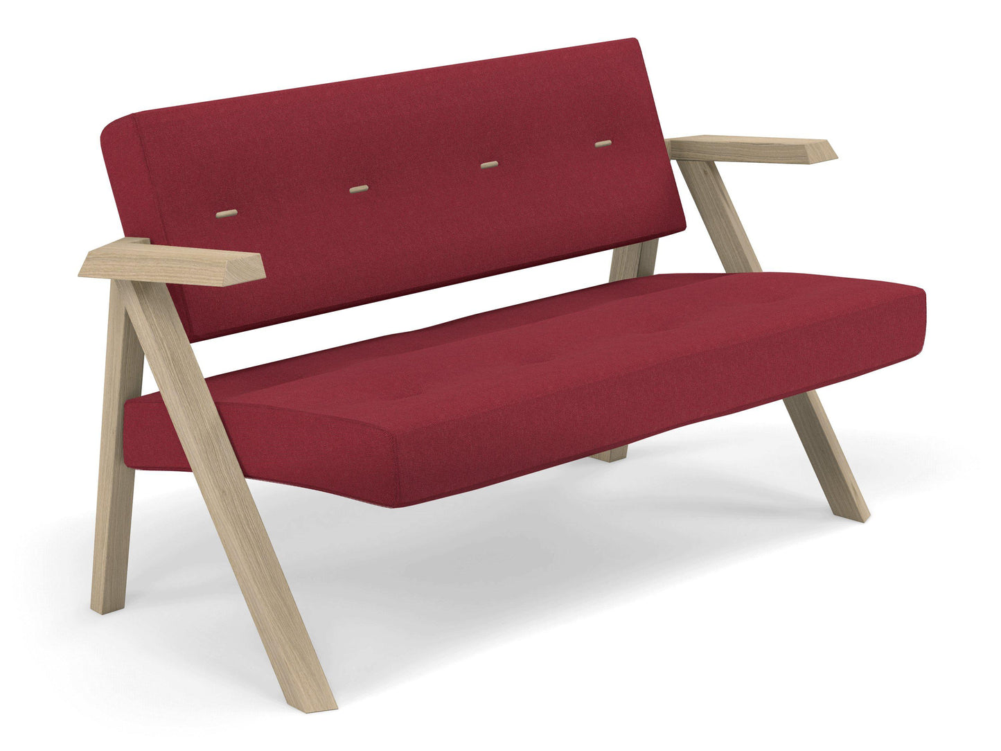 Classic Mid-century Design 2 Seater Sofa Armchair with Buttons in Rasberry Red Fabric-Distinct Designs (London) Ltd